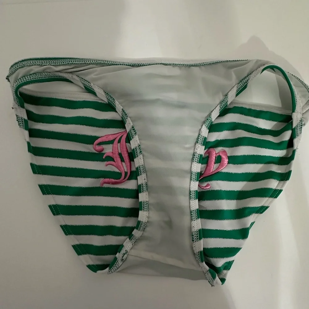 Juicy Couture Green White Stripe Y2K Halter Style Bikini Set - Size Medium